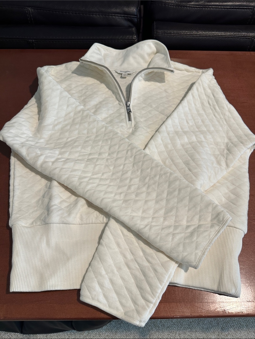 Banana Republic Factory Quilted Half-Zip Pullover - Cream